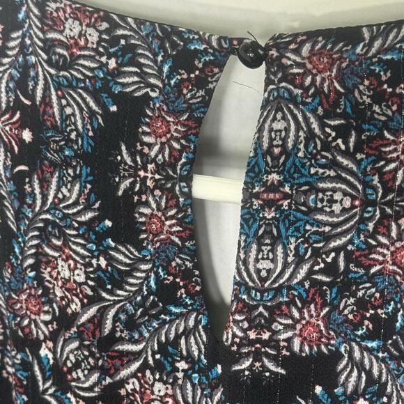 Lily Rose XL Dress Black Floral Print V-Neck Keyhole Back Metallic Accent Boho - Picture 8 of 9